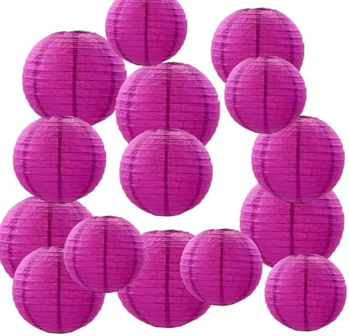 FANSU Papierlaterne Deko, Papierlaternen Set Papier Laterne Rund 15 Stück Hängende Papierlaternen Papier Laternen Feier Lampion Partydekorationen für Hochzeit Geburtstag Garten (Fuchsia)