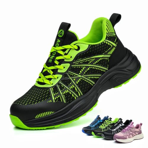 AOACOEBN Sicherheitsschuhe Herren Damen Arbeitsschuhe Leicht Sportlich Stahlkappenschuhe rutschfest Atmungsaktiv Schutzschuhe, Grün, 37 EU