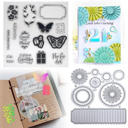 Plstod Stanzschablonen Neuheiten, Stempel und Stanzen Set, 2025 Stanzschablonen Set, Stanzformen Stempel, für DIY Geburtstage Scrapbooking Papierformen Kartenherstellung