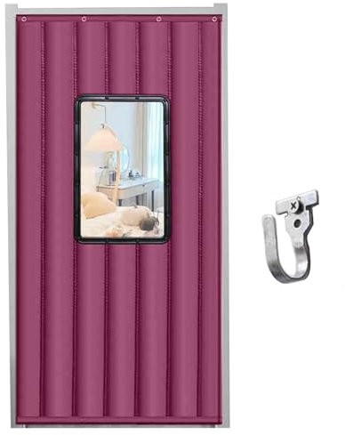Insulated Door Curtain, Durable Oxford Cloth Door Curtains Thermal, Winter Door Curtain with PVC Window, Temporary Door Thermal Curtains with Hook, Soundproof Weatherproof Door Blanket(Pink,210*110cm/
