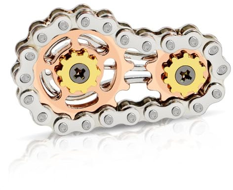 Metall Fidget Spielzeug, Fahrradkette Fidget Spielzeug mit 2 Gängen, Angst Relief Finger Spielzeug Gadgets für Erwachsene (Silber + Roségold)