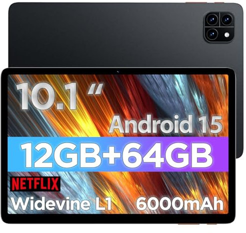 Android Tablet, 10.1 pollici Android 14 Tablet, Octa-core CPU, 2 anni di protezione, RAM 12GB, ROM 64GB (fino a 2 TB), risoluzione 800x1280, WiFi 6 e Bluetooth 5.4, doppio altoparlante, 5MP+8MP