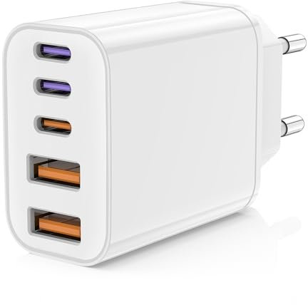 USB C Ladegerät, 5-Port USB-C Ladegerät Mehrfach für Apple iPhone 16/15/14/13/12/11 Pro/SE/XS/XR/X/8/7/6 Plus/iPad/Samsung, Multi USBC Netzteil Ladestecker 3 USBC+2 QC, Schnellladegerät Handy Stecker