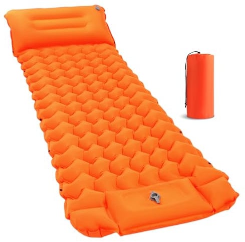 Lishetimig Sleeping Mat, Camping Sleeping Pad, Inflatable Air Mattress, Ultralight Camping Mat with Pillow Built-in Foot Pump Compact for Outdoor Backpacking, Hiking, Traveling, Tent (Orange)
