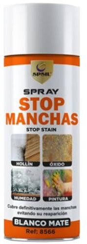 SPSIL Spray Stop Manchas Blanco - Cubre Manchas de Humedad, Grasa, Óxido, Hollín o Nicotina - Secado Rápido (400 ml)