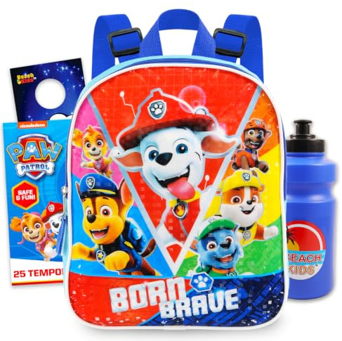 Paw Patrol Mini-Rucksack-Set – 4-teiliges Set mit 27,9 cm Chase, Marshall und Rubble Bag, Wasserflasche und mehr Schulbedarf für Kinder