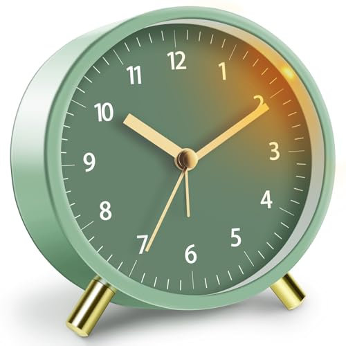 YSWOVUO Wecker Analog Ohne Ticken, Wecker mit Licht, Wecker Batteriebetrieben, Quarzwecker mit Goldenem Ständer, Reisewecker, Alarm Clock für Schlafzimmer, Erwachsene, Kinder, Einschulung Geschenk