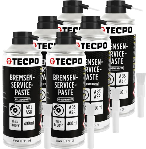 TECPO Hochtemperatur Multimontagepaste, 6x 400ml Hochbelastbarer Dauerschmierstoff für die Bremsscheiben Bremsenpaste Anti-Quietsch-Paste Bremsen Schmierpaste Keramikpaste Kupferpaste