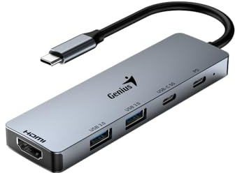 Genius USB Type-C 5-In-1 Hub Docking Station with USB-C 100W Power Delivery, USB-C 3.0, 2X USB A 3.0, 4K HDMI, PC, Laptop, Tablets, iPad, MacBook, iMac Compatible