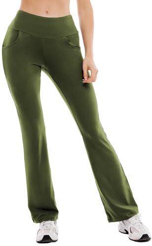 Stanpetix Flared Yogahose für Damen mit Taschen für Yoga Workout Leggings (Olive,XXL)