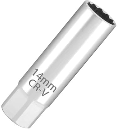 14 mm Spark Plug Socket, 12-Point Thin Wall Spark Plug Removal Tool, Automobile Sparking Plug Wrench with 3/8 Inch Drive and Built-in Spring Clips(Silvery)