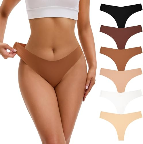 INNERSY Seam Free Thongs for Women Thong No VPL Underwear Sexy Tanga Knickers Hipster Pants 6 Pack (M, 6 Classic Basics)