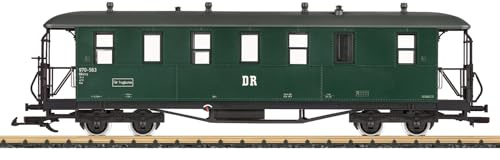 LGB – 36371 DR Personenwagen Bauart KD – detailgetreuer Altbauwagen der DR – Türen zum Öffnen – komplette Inneneinrichtung – flaschengrün – Metallradsätze – ab 15 Jahren – Spur G
