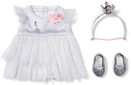 BABY born Ballerina-Outfit für 43 cm Puppen mit Tüllkleid | Tüllkleid, silberne Ballettschuhe, Haarreif mit Krone