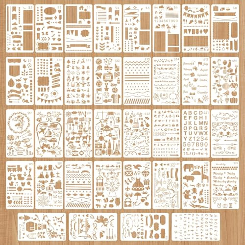 36 Stück Bullet Journal Schablonen Set Wiederverwendbare Planner Schablonen 10,2 x 17,8 cm Zeichenschablonen für Tagebuch Notizbuch Scrapbooking DIY Zubehör (Stil C)