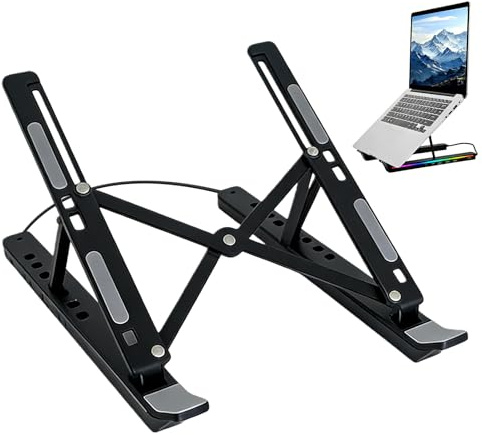 Laptop Stand with Hub - Foldable Tablet Booster with USB and Refresh | Stand with RGB Docking Station - for Office Computer Monitor Home Work