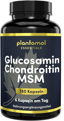 Glucosamin Chondroitin MSM Kapseln hochdosiert - plantomol® Essentials | Glucosamin Chondroitin hochdosiert - Glucosaminsulfat 1500 mg & 1200mg Chondroitinsulfat & 1800mg Methylsulfonylmethan /Tag
