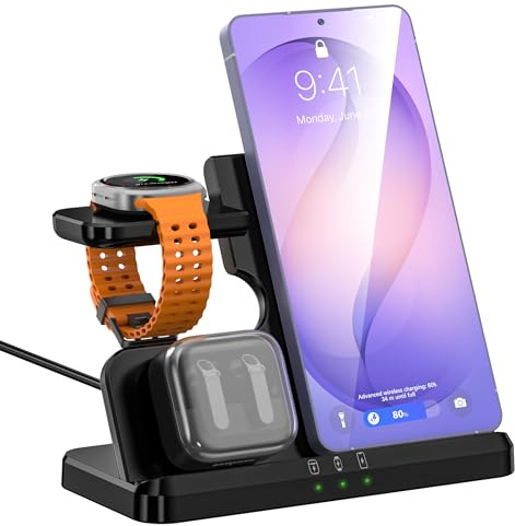 Chargeur sans Fil 3 en 1 pour Samsung, Station de Charge sans Fil pour S24ultra/S22Ultra/S23/Z Fold4/Flip4, Galaxy Buds Galaxy Watch8 Classic8/7/6/5/4, Non Compatible Galaxy Watch Ultra 2 et Watch9