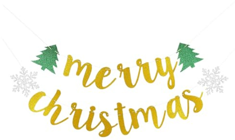 INOOMP Goldene Weihnachtsdeko Girlande 1 Stück Merry Christmas Banner für Zimmer und Garten Weihnachtsfeiern