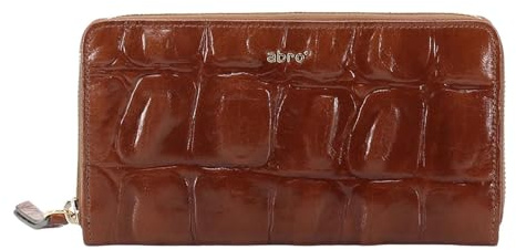 abro Leder Geldbörse Leather Maxi Cocco Zip Wallet Caramel/Cognac braun