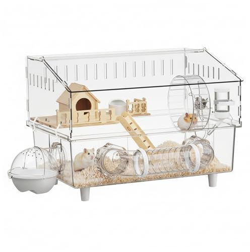 Großer Hamsterkäfig – Geräumiger Hamsterkäfig groß mit durchsichtigen Paneelen und Holzversteck für einfache Reinigung (9-teiliges Set)