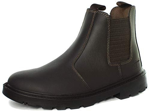 GRINDER Safety Twin Gusset Dealer Boot, Brown Leather, 10 UK