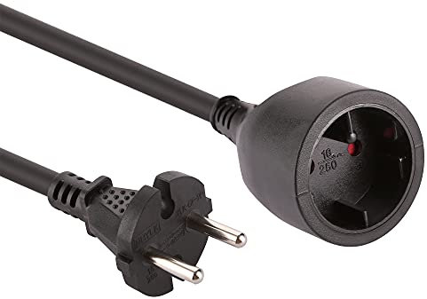 Electraline 200600 Schutzkontakt 2 m Kabel-Kunststoffleitung-IP20 Innenbereich/Verlängerungskabel mit Kindersicherung/Verlängerung, Schwartz