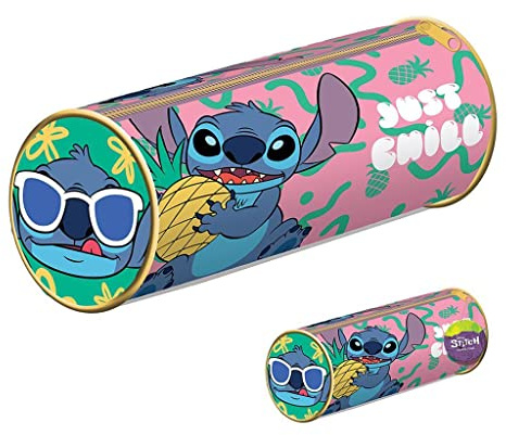 Disney Lilo and Stitch Pencil Case (Just Chill Design) Barrel Pencil Case for Stationery and Pencil Set - Official Merchandise