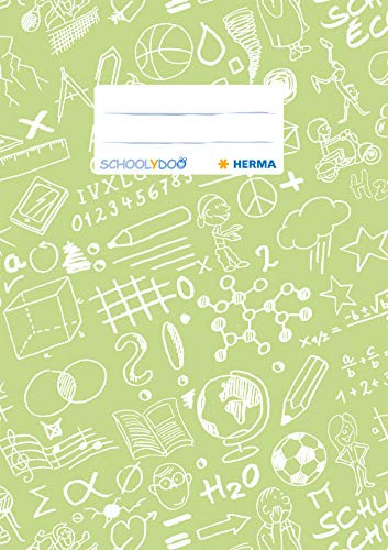 HERMA 19422 Heftumschlag A5 Schoolydoo Hellgrün, Hefthülle mit Beschriftungsetikett aus strapazierfähiger & abwischbarer Polypropylen-Folie, Heftschoner für Schulhefte, farbig