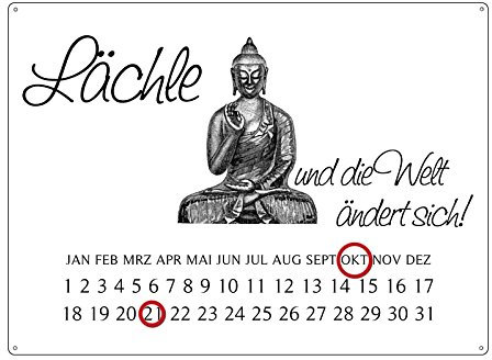 INTERLUXE KALENDER Metall Wandkalender BUDDHA - LÄCHLE UND DIE WELT DIN A4 Blechschild