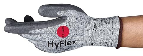 Hyflex Ansell 11-425 Arbeitshandschuhe, Mechanikschutz, Schnittschutz, Industrie und Mechaniker Handschuhe, Montagehandschuh, Grau, Größe L (12 Paar)