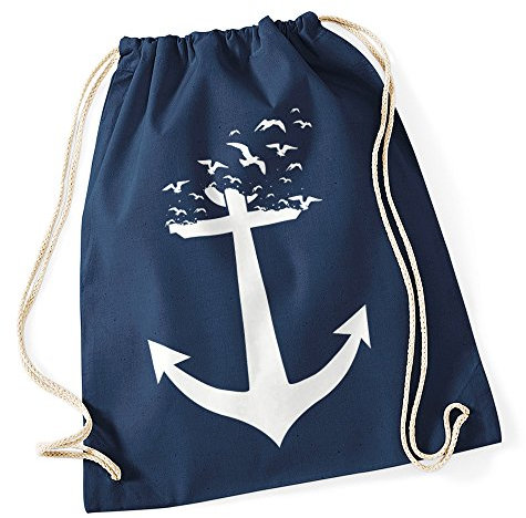 Turnbeutel Anker Vögel Hipster Beutel Tasche Anchor Birds Stringbag Beuteltasche Navy