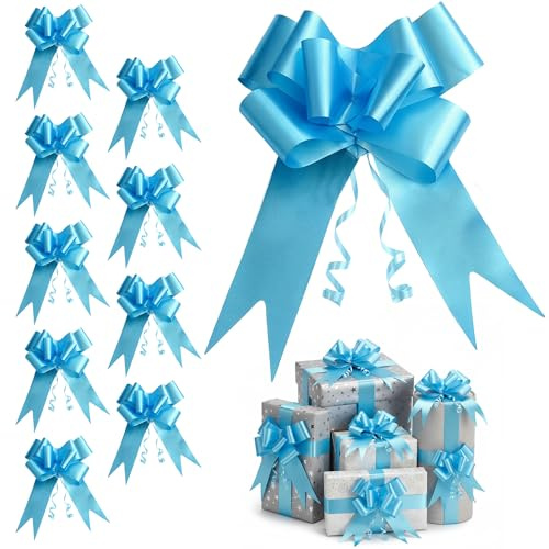 10pcs Light Blue 30mm/3cm Large Ribbon Pull Bows for Party Wall, Gift Wraps, Christmas Trees, Wedding, Birthday Hampers Decoration Florist Pullbows