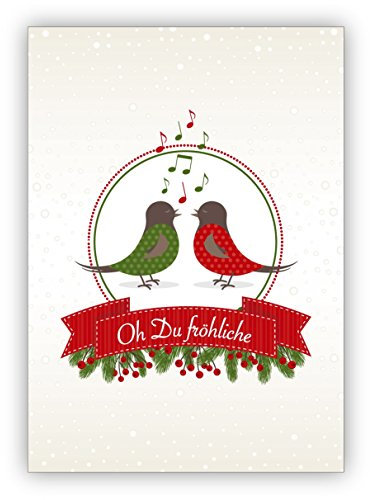 Kartenkaufrausch Süße Weihnachtskarte mit Umschlag mit singenden Vögelchen (kein Sound): Oh Du fröhliche