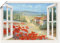 ARTLAND Wanddeko Poster & Kunstdrucke Wandposter 100x70 cm Fensterblick Landschaft Toskana Italien Mohnblumen Blumen Natur C8ZS