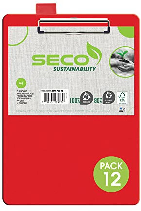 Stewart Superior A4+ PVC beschichtetes Klemmbrett mit Hochleistungsklammer - Rot (12er Pack)