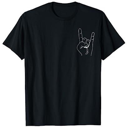 Rock, Heavy & Totenkopf by Ro Designs - Teufelshörner Hand - Minimalistisch und Dezent T-Shirt Schwarz S Klassische Passform Kurzarm Crew-Neck Pull-On 100% Baumwolle Männer Heavy Metal Fans