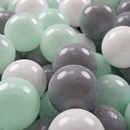 KiddyMoon 100 ∅ 7Cm Kinder Bälle Spielbälle Für Bällebad Baby Plastikbälle Made In EU, Weiß/Grau/Minze