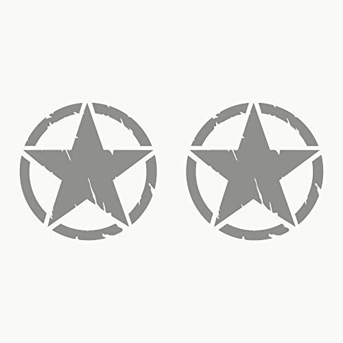 Autodomy Pack 2 Unita Adesivo Stella Militare Auto Fuoristrada | Adesivi Stelle Durevole e Resistente Pioggia e UV | Stelle Adesive per Moto 4x4 Facile Installazione (Argento, 10 cm)