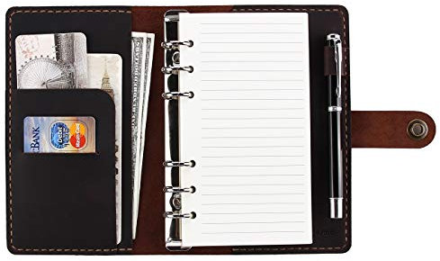 Leder-Tagebuch nachfüllbar Schreib-Notizbuch, A6 6 Ringbuch-Spiralnotizbuch, handgefertigtes Echtleder, nachfüllbar, Tagebuch, Taschenbuch, Reise-Notizbuch, Kaffee