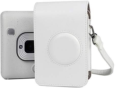 JXE Sac à bandoulière en cuir PU pour appareil photo instantané Fujifilm Instax Mini Liplay Blanc