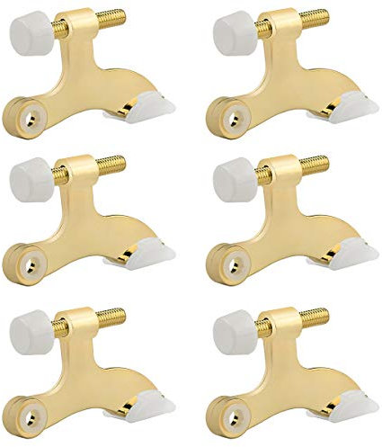HOMOTEK 6 Pack Hinge Pin Bright Brass Door Stopper, Gold Door Stops, Adjustable Deluxe Heavy Duty Door Stopper 2-1/2x1-3/4”,with White Rubber Bumper Tips