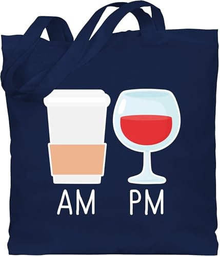 Shirtracer Baumwolltasche - Sprüche Statement - Am Pm Kaffee und Wein - weiß - Unisize - Navy Blau - einkaufsbeutel groß baumwolle großer jutebeutel bag tote jutesäckchen leinenbeutel baumwollbeutel
