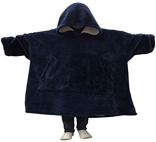 C hello cloud Oversized Hoodie Decke, Wearable Blanket Sweatshirt, Ultra Soft Sherpa Fleece Bequemer Kuschel , Gaint Fluffy Jumper Reversible, Einheitsgröße für alle Frauen Männer (Blau)