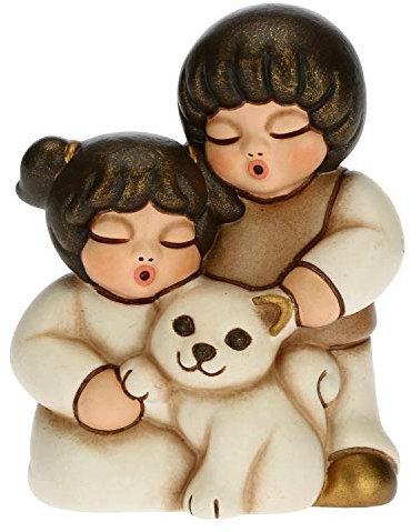 THUN - Figur Krippe Paar Kinder mit Katze - Weihnachtsdekoration Haus - Linie Krippe, weiße Variante - Keramik - 5,5 x 4 x 6,5 cm