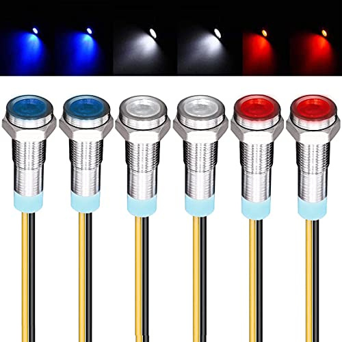 GUUZI 6pcs 220V-230V AC 6mm LED Panel Pilot Dash Warnlicht Kontrollleuchte Lampe Pilot Dash Glühbirnen Richtungs (Rot/Blau/Weiß)