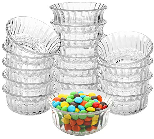Frcctre 16 Pack 4 Inch Glass Bowls, 8.5 Oz Mini Glass Prep & Dessert Bowls for Kitchen Prep, Dips, Candy, Nuts, Snack - Dishwasher Safe