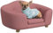 PawHut Haustiersofa Hundematte Hundebett Hundesofa Hundecouch Katzen Sofa mit Kissen Rückentasche Plüsch Schaumstoff Kiefernholz Rosa 70 x 47 x 30 cm