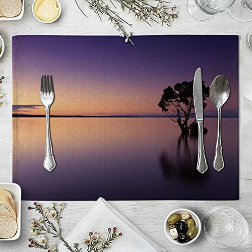 Ayoiow Platzset Stoff 6er, Tischmatte rutschfest 32x42cm Bäume im MeerPlatzdeckchen für Glastisch
