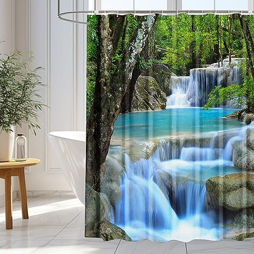 WOWTOY Shower Curtain with 12 Hooks, Waterproof Polyester Fabric Bathroom Bathtub Shower Curtain Liner, Weighted Hem, Washable, Quick Dry (180 x 200cm, Garden 01)